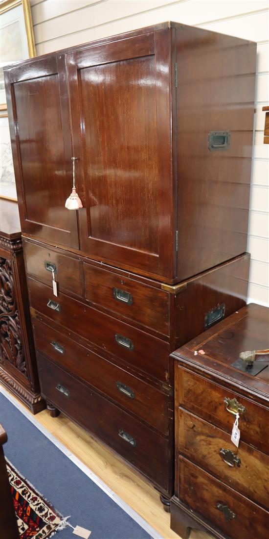 A Victorian stained beech military chest with linen press upper section W.98cm